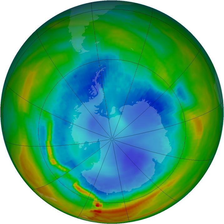Antarctic ozone map for 20 August 1991